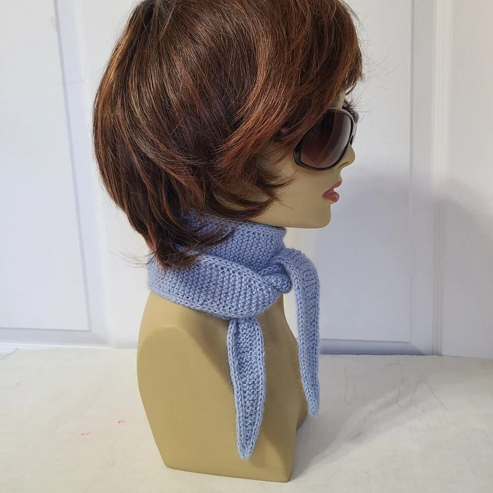 Sophie Scarf Handmade Blue Knit 100% Alpaca Scarf French Style Mini Wrap
